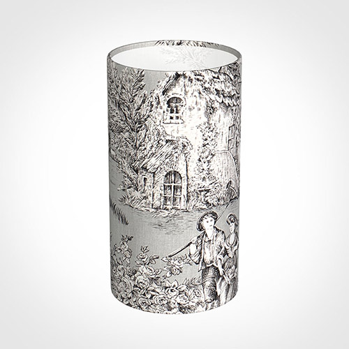 13cm Narrow Cylinder Shade in Grey Pastoral Toile de Jouy