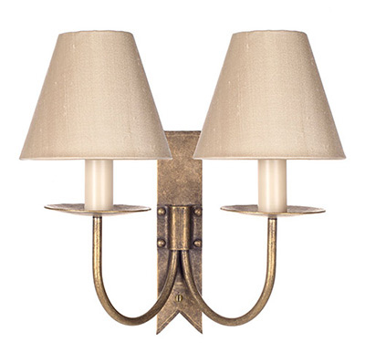 Double Cottage Wall Light in Antiqued Brass