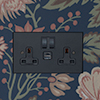 13amp 2 Gang Socket USB-A/C Port in Matt Black, Bevelled, Black Switches