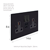 13amp 2 Gang Socket USB-A/C Port in Matt Black, Bevelled, Black Switches