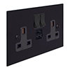 13amp 2 Gang Socket USB-A/C Port in Matt Black, Bevelled, Black Switches
