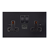 13amp 2 Gang Socket USB-A/C Port in Matt Black, Bevelled, Black Switches