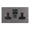 13amp 2 Gang Socket USB-A/C Port Polished, Bevelled, Black Switches