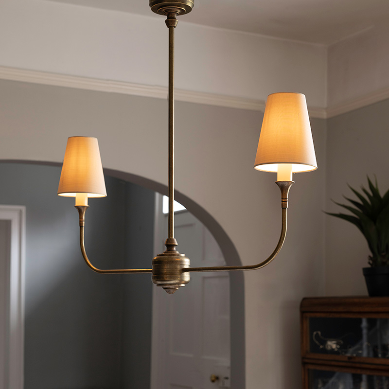 Mayfield 2 Arm Pendant Light in Antiqued Brass