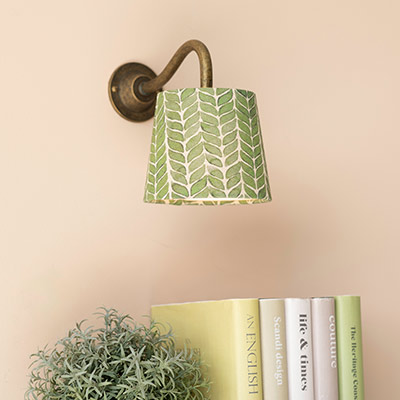 13cm Pendant French Drum Shade in Rich Green Watercolour Leaf