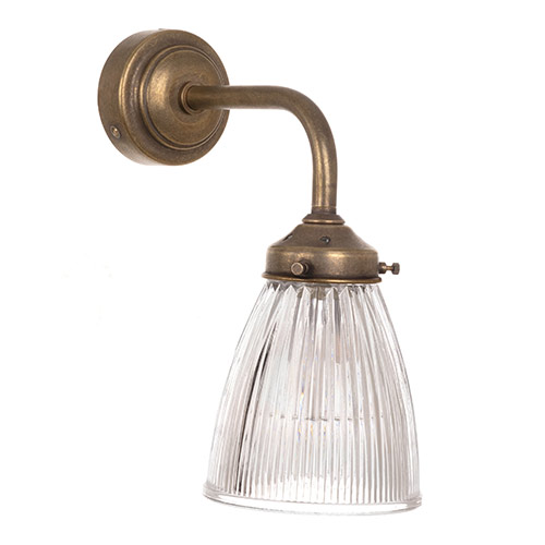 Fisher Bathroom Wall Light with Eliot Arm  in Antiqued Brass