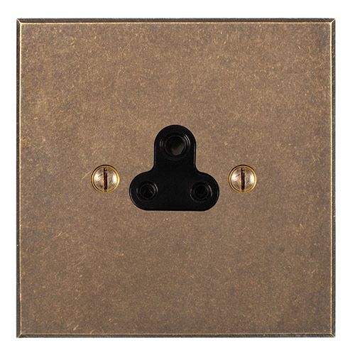 2amp Round Pin Socket Antiqued Brass Bevelled Plate, Black Insert
