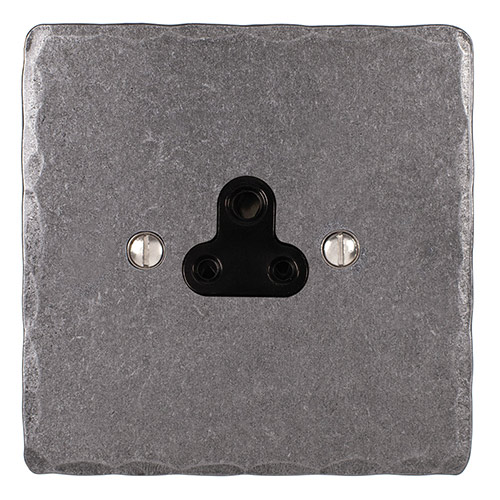 2amp Round Pin Socket Polished Hammered Plate, Black Insert