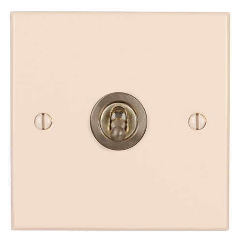 1 Gang Brass Dolly Switch Plain Ivory Bevelled Plate