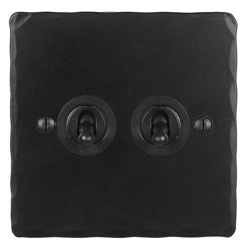 2 Gang Black Dolly Switch Matt Black Hammered Plate
