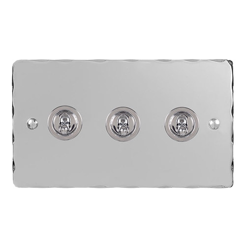 3 Gang Chrome Dolly Switch Nickel Hammered Plate