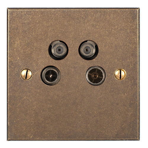 4 Way Satellite Socket Antiqued Brass Bevelled Plate (Sat/TV/Return/Radio)