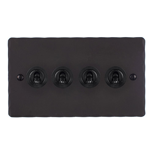 4 Gang Black Dolly Switch Beeswax Hammered Plate