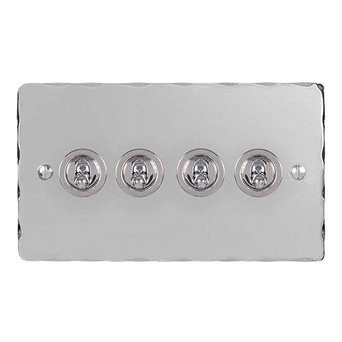 4 Gang Chrome Dolly Switch Nickel Hammered Plate