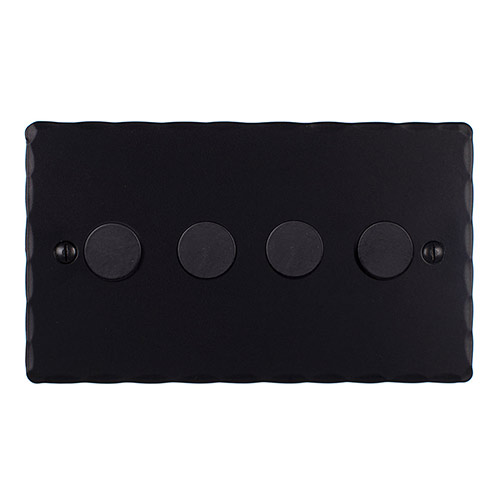 4 Gang Rotary Dimmer Matt Black Hammered Plate