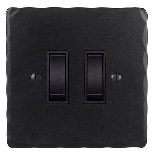 2 Gang Black Grid Switch Matt Black Hammered Plate