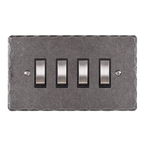 4 Gang Steel Grid Switch Polished Hammered Plate