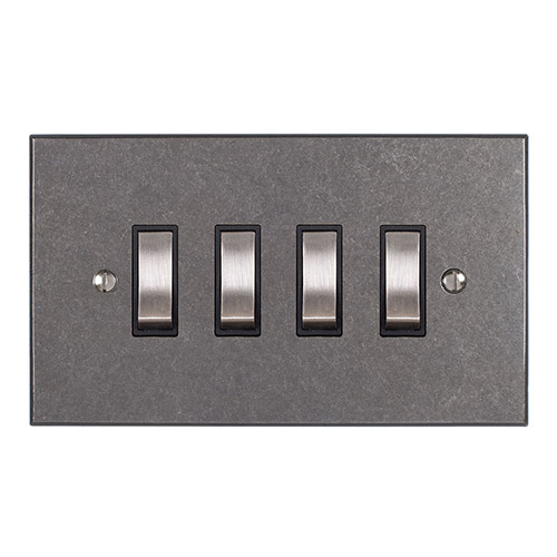 4 Gang Steel Grid Switch Polished Bevelled Plate