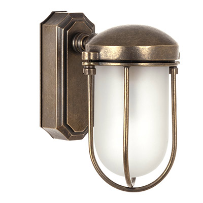 Clipper Light, Frosted Glass, in Antiqued Brass