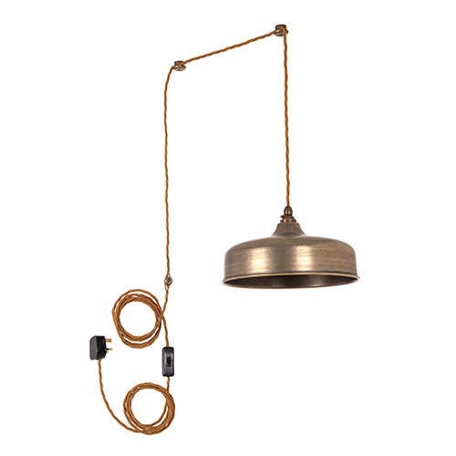 Exeter Plug-In Pendant with Inline Switch in Antiqued Brass