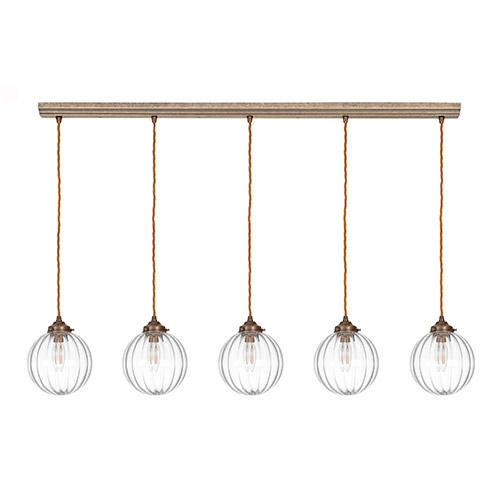Putney Five Pendant Track in Antiqued Brass 