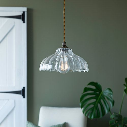 Langley Fluted Pendant Light in Antiqued Brass