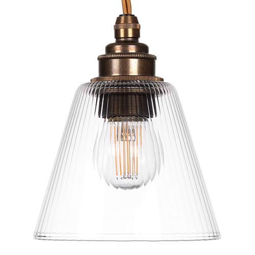 Newton Fine Fluted Pendant Light (ES) in Antiqued Brass