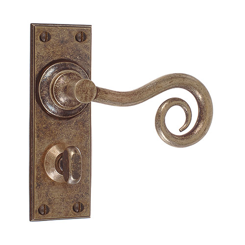 Curled Handle, Ripley Privacy Plate, Antiqued Brass