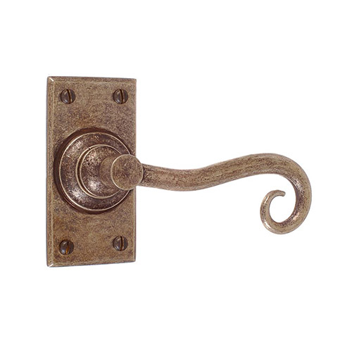 Scrolled Handle, Bristol Short Plate, Antiqued Brass