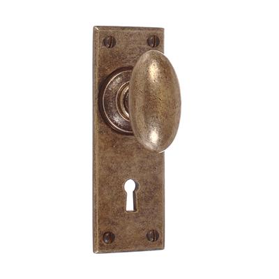 Downley Knob, Bristol Keyhole Plate, Antiqued Brass
