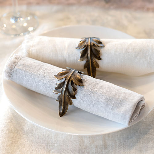Pair of Ellis Napkin Rings in Lacquered Antiqued Brass 
