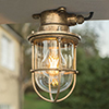 Ceiling Mounted Ship's Light in Antiqued Brass