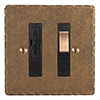 13amp Fused Switch Antiqued Hammered Plate, Brass Insert