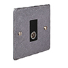 TV Co-axial Outlet Polished Hammered Plate, Black Insert