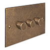 3 Gang Rotary Dimmer Antiqued Brass Bevelled Plate