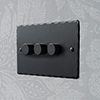 3 Gang Rotary Dimmer Matt Black Hammered Plate