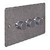 3 Gang Rotary Dimmer Polished Hammered Plate