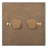 2 Gang Rotary Dimmer Antiqued Brass Bevelled Plate
