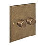2 Gang Rotary Dimmer Antiqued Brass Bevelled Plate