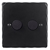 2 Gang Rotary Dimmer Matt Black Hammered Plate