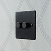 2 Gang Rotary Dimmer Matt Black Hammered Plate