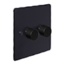 2 Gang Rotary Dimmer Matt Black Hammered Plate