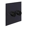 2 Gang Rotary Dimmer Matt Black Bevelled Plate