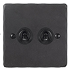 2 Gang Black Dolly Switch Beeswax Hammered Plate
