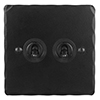 2 Gang Black Dolly Switch Matt Black Hammered Plate