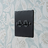 2 Gang Black Dolly Switch Matt Black Hammered Plate