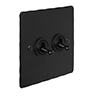 2 Gang Black Dolly Switch Matt Black Hammered Plate