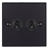 2 Gang Black Dolly Switch Matt Black Bevelled Plate