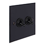 2 Gang Black Dolly Switch Matt Black Bevelled Plate