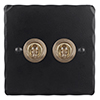 2 Gang Brass Dolly Switch Matt Black Hammered Plate